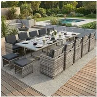 Swing&Harmonie Garten-Essgruppe Poly Rattan Sitzgruppe Esstisch Lounge Gartenmöbel, (Sitzgarnitur, Tisch, Stühle, Hocker Garnitur Set)