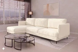 Ecksofa Designersofa HELMER MAX Stoff Vibe Creme Ottomane Links