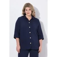 Ulla Popken Hemdbluse Musselinbluse Stehkragen 3/4-Arm Biobaumwolle