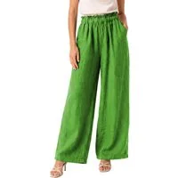 dy_mode Leinenhose High Waist Damen Leinenhose Weitbein Palazzo Hose Sommerhose in Unifarbe, High Waist, mit elastischem Bund
