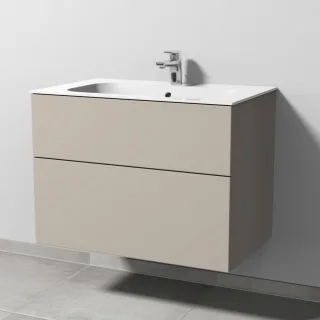 Sanipa 3way Keramik-Set Finion Keramik-Waschtisch und Unterbau mit 2 Auszügen, Kaschmir-Matt SP4001U
