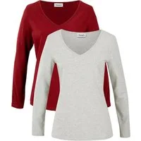 bonprix Langarmshirt (Packung, 2-tlg) Slim fit Passform, mit V-Ausschnitt, aus Baumwolle und Elasthan