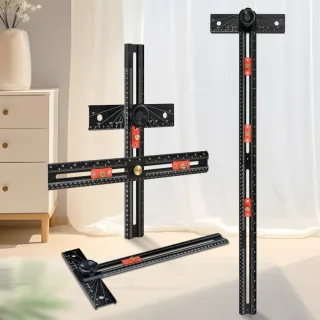 Multifunctional Drilling Positioning Ruler T-Square Angle Measuring Ruler 400mm 800mm Aluminum Alloy Woodworking Hole Lo