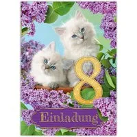 JUNAPACK Einladungskarten Katze Einladungen zum 8. Kindergeburtstag Katzen Karte Mädchen, Einladungskarten mit einem Pferd zum achten Geburtstag