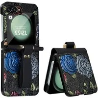 Wigento Handyhülle Für Samsung Galaxy Z Flip7 FE / Flip6 5G Hülle Handschl. + Schutz Glas, Integriertes Schutzglas Schutzhülle Handschlaufe Smart Cover