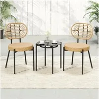 COSTWAY Balkonset, (3-tlg), Rattan Bistro-Set mit Couchtisch, für 2 Personen