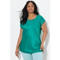 Ulla Popken Spitzenbluse Satinblusenshirt Classic Rundhals mit Glitzernaht