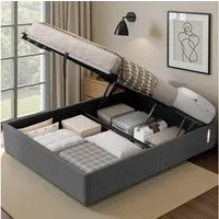 AMERLIFE Polsterbett mit hydraulischem Stauraum, LED und USB, Jugendbett ohne Kopfteil (Ohne Matratze), Stauraumbett, Doppelbett 160 x 200 cm