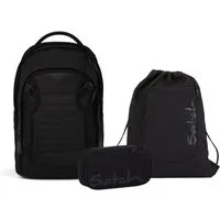 Satch Schulranzen Schulrucksack-Set MATCH PLUS Blackjack 3-teilig (3-teilig), Schulranzen, ergonomisch, 30 + 5 Liter, 4 Fächer