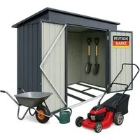 Albatros International Gerätehaus Profi Gerätehaus wetterfest Geräteschuppen Gartenschrank Gartenhaus, BxT: 176x112 cm, (L, 176x112x173cm), verzinktes Metall Anthrazit (RAL 7016) Inkl. Schloss & Werkzeughaken