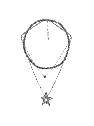 Steuer Modeschmuck Anhänger mit Kette Set Collier mit Glasperlen zweireihige Venezianer mit Stern