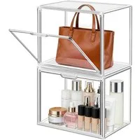 XERSEK Aufbewahrungsbox Transparente Displaybox Acryl Organizer Handtasche Schaukasten Vitrine (Set, 2 St., 40×25×30cm Stapelfähig), für Figuren, Handtaschen, Spielzeug, Handwerk, Bücher