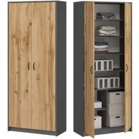 Home Collective Mehrzweckschrank Kleiderschrank Regal 74cm breit 180cm hoch Aktenschrank mit sechs Einlegeböden und Extra-Fach, Haushaltsschrank in grau
