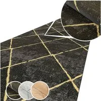 ANRO Küchenläufer AYDI Teppichläufer Premium Läufer Textil, Eckig, Bodenläufer 100x50cm Karo Schwarz pflegeleicht