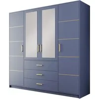 Compleo Kleiderschrank mit 4 Türen und Spiegel, Garderobe mit 3 Schubladen ALEX II Gold griffe