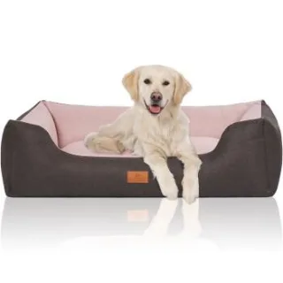 Knuffelwuff Hundebett Luke aus Velours mit feinem Handwebcharakter schwarz/ rosa XXL