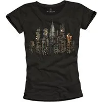 MAKAYA T-Shirt USA Motiv Top für Frauen – New York Skyline im Urban Style (Schwarz, S, M, L, XL) Baumwolle