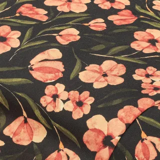 Baumwollsatin "Blumen", schwarz-color