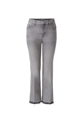 Oui - Jeans EASY KICK low rise, cropped grey denim - Gr. - 42