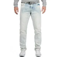 Cipo & Baxx 5-Pocket-Jeans Hose BA-CD319X Hellblau (1-tlg) mit dicker Ziernaht und Logo