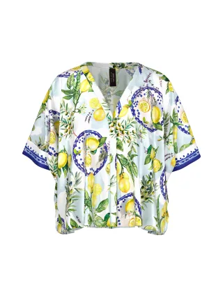 Marc Cain Additions - Viskosebluse mit mediterranem Print white - Gr. - 42