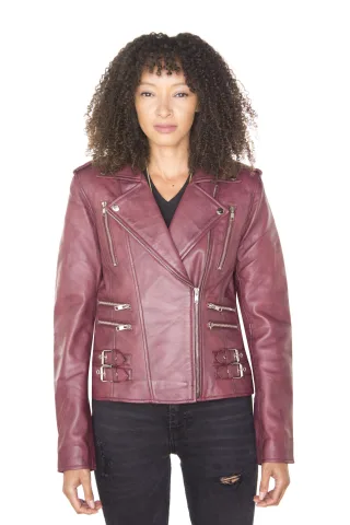 Damen Leder Vintage Brando Bikerjacke-Orlando