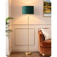 EDISHINE LED Stehlampe Wohnzimmer, LED wechselbar, warmweiß, Vintage Stehleuchte mit grünem Lampenschirm, Gold, 145cm