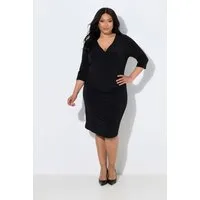 Ulla Popken Maxikleid Jerseykleid Wickeloptik V-Ausschnitt 3/4-Arm