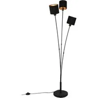 Reality Leuchten Stehlampe Tommy, Stehleuchte 5-flammig, E14 max 40W mit Fussschalter, Ein-/Ausschalter, Leuchtmittel wechselbar, warmweiß - kaltweiß, Stehlampe Wohnzimmer mit Stoffschirmen in modernem schwarz-gold