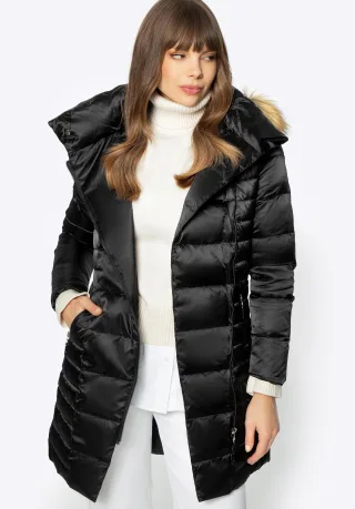 Wittchen Damen-Daunenjacke mit asymmetrischem Verschluss, schwarzes Nylon