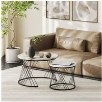 HOMCOM Couchtisch Runder Satztisch mit Metallrahmen (Wohnzimmertisch, 2-St., Satztisch), Kaffeetisch für Wohnzimmer Schlafzimmer Grau