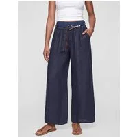 PEKIVESSA Leinenhose Wide-Leg Schlupfhose mit weitem Bein und Gürtel