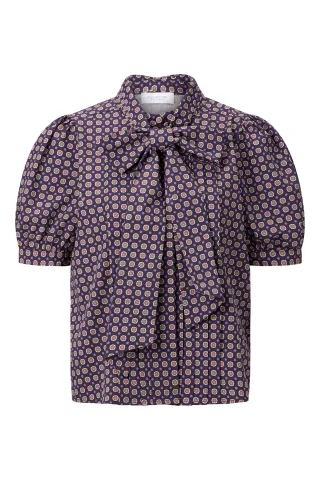 Rich & Royal - Printed Cotton Blouse with Bow mulberry - Gr. - 36