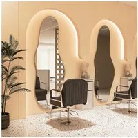 WDWRITTI Spiegel groß für Hotel Friseurladen Hairsalon Beauty Studio Wohnzimmer (Dekospiegel Friseurspiegel Ganzkörperspiegel mit / ohne LED Beleuchtung, 1-St., 180x80, 165x65, 165x60, 145x60cm), Oval, Bogen, asymmetrisch, Frauenfigur, Wassertropfen,
