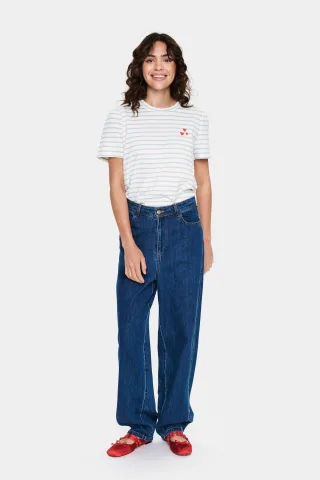 T-Shirt Enges Luftiges Blau Weißer Streifen light blue