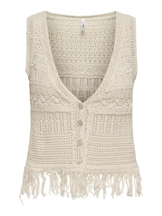 ONLY - ONLALIX SL FRINGE WAISTCOAT KNT Ecru - Gr. - S
