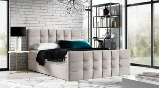 Boxspringbett Schlafzimmerbett OVIEDO LUX 160x200cm Stoff Faro Beige