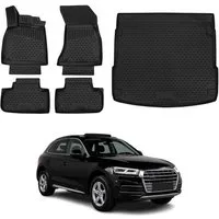 OMAC Auto-Fußmatten Kofferraumwanne Set für Audi Q5 FY 2017-2024 Gummi TPE Schwarz 5x (5 St), für Audi Q5 FY 2017-2024 Audi Q5 FY 2017-2024, Einfache Installation,Antirutsch,Leicht zu reinigen