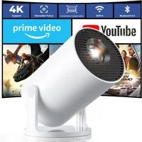 Einyoumily Mini Beamer Unterstützt 4K, Integrierte APP Android 14 Heimkino Beamer (20000 lm, 10000:1, 3840x2160 px)