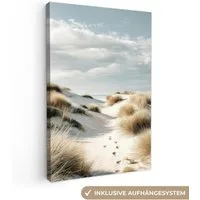 OneMillionCanvasses® Leinwandbild Dünen - Gras - Spuren - Wolken, Fotodruck (1 St), Leinwand Canvas Wandbild, Wanddekoration 20x30 cm