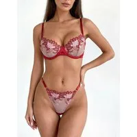 Elegant Love Set: Bügel-BH Sexy Dessous Set für Damen: Bestickter BH & Tanga (Set, 2-tlg., mit Tanga) elegantes Lingerie mit String, Unterwäsche für Frauen