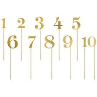 partydeco Tortenstecker, Tischnummern Hochzeit 26cm Papier gold, 11 Stück