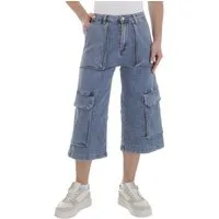 Ital-Design Caprijeans Trendy Damen Cargo-Jeans mit Taschen für Freizeitlooks (90136449) Used-Look Stretch Shorts in Blau