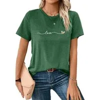PYLIKE Kurzarmbluse Damen bequemes Sommer Kurzarmbluse Locker Liebe Print-Shirt