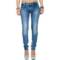 Cipo & Baxx Slim-fit-Jeans Damen Slim Fit Hose Stonewashed BA-WD344 Rosegoldene Knöpfe