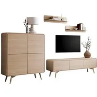 Home affaire Wohnwand Torsby, moderne Anbauwand, Komplettset im Scandi-Stil, (Set, 4-St), enthält Lowboard, Highboard und Wandboards, 308 cm breit