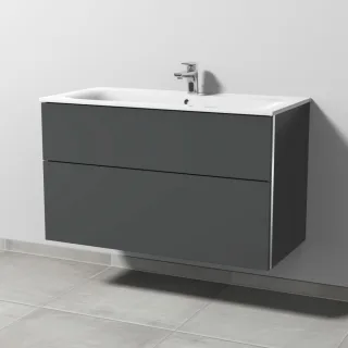 Sanipa 3way Waschtischunterbau zu Geberit Renova Plan Slim Waschtisch mit 2 Auszügen, Anthrazit-Matt BR68822