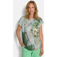 GOLDNER Print-Shirt Druckshirt mit Folienprint Satinshirt mit Jersey-Rückseite, U-Boot-Ausschnitt und Viertelarm