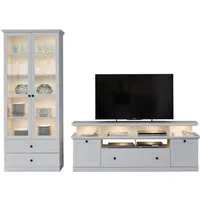 trendteam Wohnwand Baxter, (Wohnzimmer Set in weiß Landhaus, 3-teilig, 270 x 196 cm), mit großem TV Lowboard