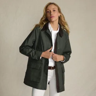 Lange Wachsjacke aus Baumwolle, Damen,  Grün, Baumwoll-Mischung/Polyester-Mischung, by Lands' End